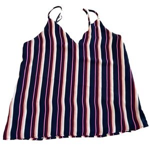 Socialite Small Striped V-Neck Cami Tank Top Navy Pink White Sleeveless Women’s